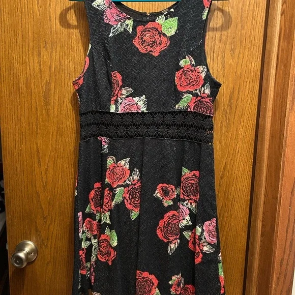 Free People Fitted with Daisies Dress Black with Roses - Picture 2 of 9